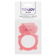Toy Joy Розовое кольцо на пенис с вибрацией MAD PIGGY C-RING