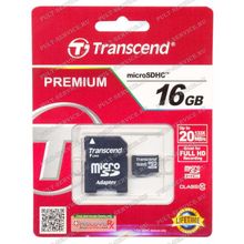 Карта памят 16 Gb Transcend MicroSD (Class10) с SD адаптером