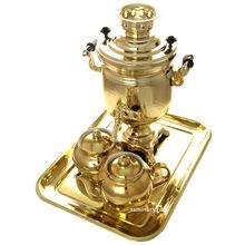 Набор самовар электрический 3 литра желтый цилиндр с автоотключением "Золото", арт. 120304к