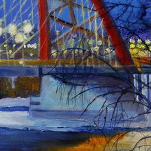 Картина на холсте маслом "Бугринский мост, зима"