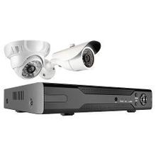 комплект видеонаблюдения видеозаписи GiNZZU HK-420D, 4-канальный 1080N гибридный видеорегистратор (HDMI VGA выход, 4 входа видео аудио),1 уличная AHD камера 1.0Mp, 1 купольная AHD камера 1.0Mp