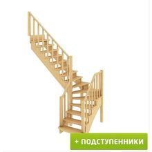 Лестница К-021М Л 15 ступеней (h=3,12 м) с подступенками, сосна
