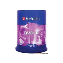 Диски DVD+R 4.7Gb Verbatim 16x  100 шт  Cake Box  &lt;43551&gt;