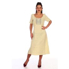 Платье льняное женское - Олеся с вышивкой | желтый экрю