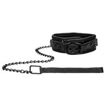 Shots Media BV Черный широкий ошейник с поводком Luxury Collar with Leash