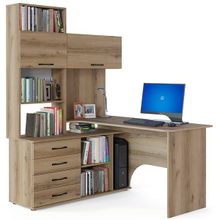 Сокол Угловой компьютерный стол с тумбой и надстройкой КСТ-14Л левый дуб делано ID - 292157