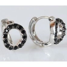 Серьги с (RH) чёрным фианитом "Колечки обруч"