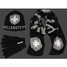 Wellensteyn Knit Hat Scarf Glove-105 Black Grey