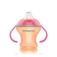 BabyOno непроливайка Natural nursing оранжевый с розовыми ручками 180 мл