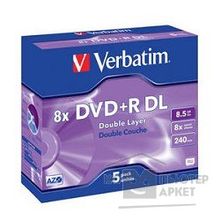 Verbatim 43541 Диски DVD+R  8x, 8.5Gb 240min Double Layer Jewel Case, 5шт.