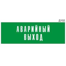 Информационная табличка «Аварийный выход» на дверь прямоугольная Д102 (300х100 мм)