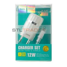 Сетевое зарядное устройство c 2 USB+кабель Type-c USB HOCO C41A, белое, max 2.4A