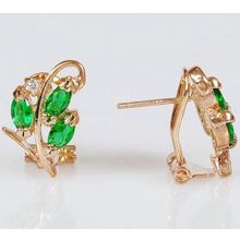Серьги с зелёным фианитом "3 рис+циркон"