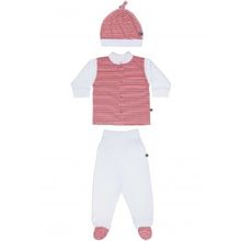 Kiddy bird кофточка, ползунки и шапочка белый красная полоска