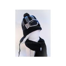 Шапка с шарфом для катания на тюбинге"SKI" темно-синяя