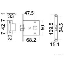 Osculati Recess-fit simple lock chromed brass 68x60x9 mm, 38.409.70