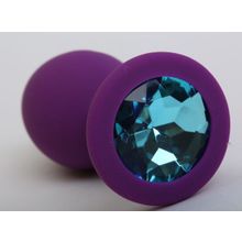 Фиолетовая силиконовая пробка с голубым стразом - 9,5 см. нежно-голубой