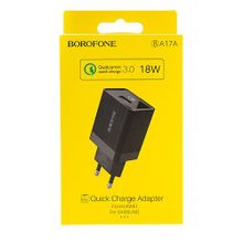 Сетевое зарядное устройство c USB Borofone, BA17A, черное, Qualcomm 3.0, 18W