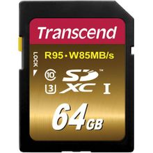 Карта памяти SD 64Gb Transcend SDXC UHS-I U3X TS64GSDU3X Class 10