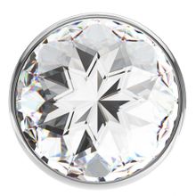 Малая серебристая анальная пробка Diamond Clear Sparkle Small с прозрачным кристаллом - 7 см. (93790)