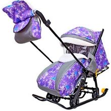 R-toys Санки-коляска SNOW GALAXY LUXE Елки на фиолетовом на больших мягких колесах+сумка+муфта