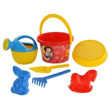 Набор Disney «Принцесса» №8: ведро среднее с наклейкой, ситечко, лопатка, грабельки, формочки (заяц + лошадка), лейка малая №4