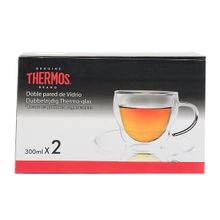 Набор кружек из двойного стекла с блюдцем  2x0,3л Thermos Double-wall Glass Mug With Dish