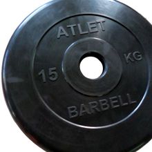 Диск Barbell Atlet, обрезиненный черный d-51mm 15кг