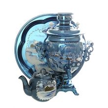 Набор самовар электрический 3 литра с художественной росписью "Зимний вечер" с автоматическим отключением при закипании, арт. 155648а