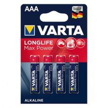 Батарейка AAA VARTA LR03 4BL LONGLIFE Max Power, щелочная, 4 шт, в блистере (4703)