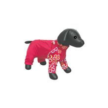 Комбинезон для собак "Йорк" №1 красный с цветами, девочка, флис."