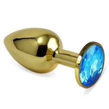 Анальная втулка с кристаллом Small Gold голубой 7 см