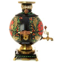 Набор самовар электрический 5 литров с художественной росписью "Хохлома классическая на черном фоне", арт. 151553