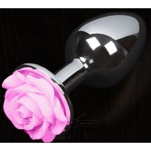 Серая анальная пробка с розовой розочкой - 8,5 см. (127173)
