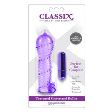 Фиолетовая вибронасадка Textured Sleeve & Bullet - 14 см. (229274)