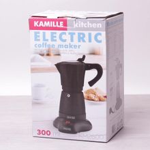 Кофеварка гейзерная электрическая Kamille 300мл (6 порций) из алюминия (чёрный)