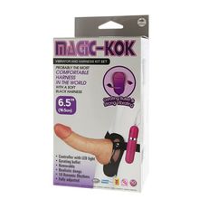 NMC Телесный вибромассажер-фаллос с креплением на поясе MAGIC-KOK VIBRATOR AND HARNESS KIT (телесный)