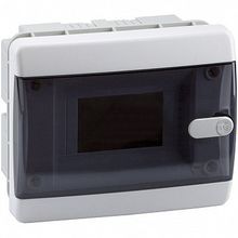 Распределительный шкаф OptiBox P 6 мод., IP41, встраиваемый, пластик, прозрачная черная дверь |  код. 145778 |  КЭАЗ
