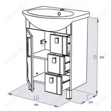 Triton Тумба с раковиной Кристи 60 L с ящиками