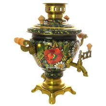 Набор cамовар электрический 2 литра с художественной росписью "Маки на черном", арт. 110386