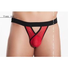 Полупрозрачные мужские трусы-стринги Yves L-XL черный с красным