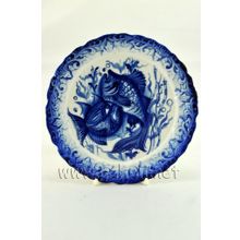 Плакетка (тарелка настенная) в рамке с лепниной "Рыбы". Гжельский фарфор.  арт. 2070