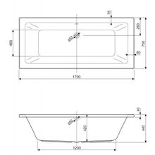 Акриловая ванна Cezares PLANE MINI-170-75-42 1700x750x420