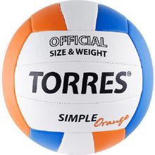 Мяч волейбольный Torres Simple Orange р 5 любительский, синт.кожа, маш.сшивка