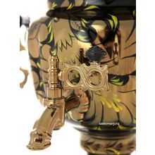 Электрический самовар 3 литра с росписью "Золотые цветы на черном фоне", 110 Вт (для заграницы) с автоматическим отключением при закипании, арт. 140408з