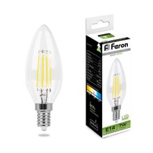 Feron Лампа светодиодная филаментная Feron E14 7W 4000K Свеча Прозрачная LB-66 25780 ID - 255500