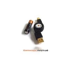 Кабель-рулетка Konoos USB 2.0 AM BM,75 cм, зол.разъемы, черный