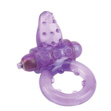 Фиолетовое эрекционное кольцо с вибрацией и рельефным язычком NUBBY CLITORAL PROBE COCKRING Фиолетовый