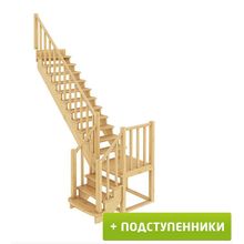 Лестница К-022М Л 15 ступеней (h=3,12 м) с подступенками, сосна