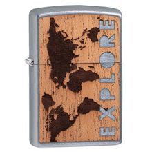 Зажигалка серебристая матовая Zippo Woodchuck USA Explore с покрытием Street Chrome